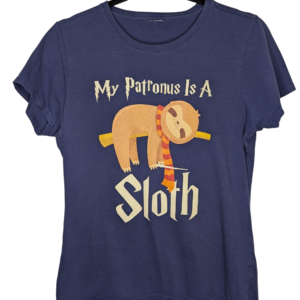 T Shirt "My Patroness is a Sloth"-Blue- Medium
